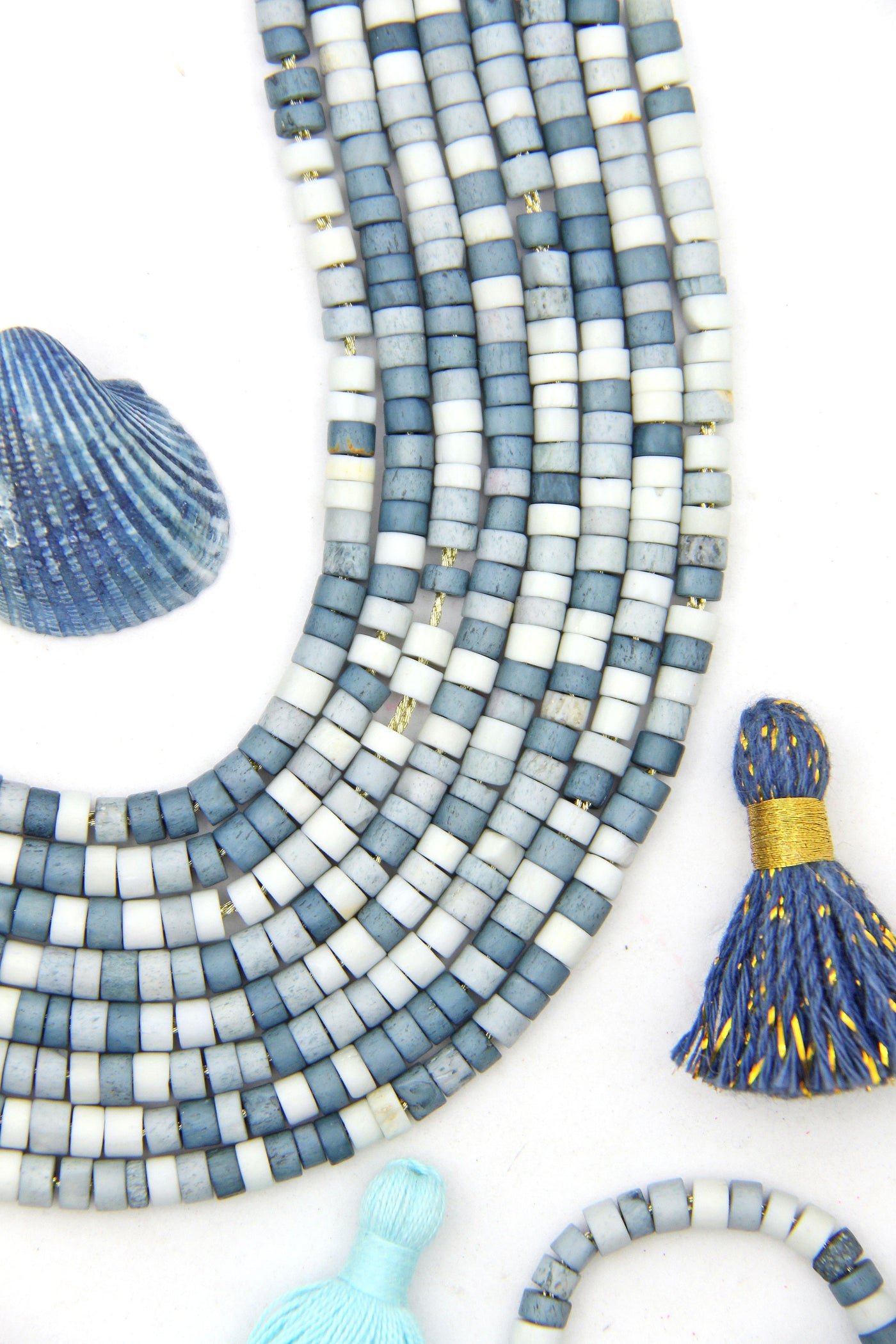 Shades of Blue Bone Spacer Beads: 5x4mm Multi Colored Heishi Discs, for DIY bracelets