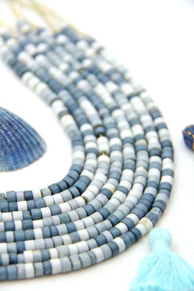 Shades of Blue Bone Spacer Beads: 5x4mm Multi Colored Heishi Discs, Handmade in India