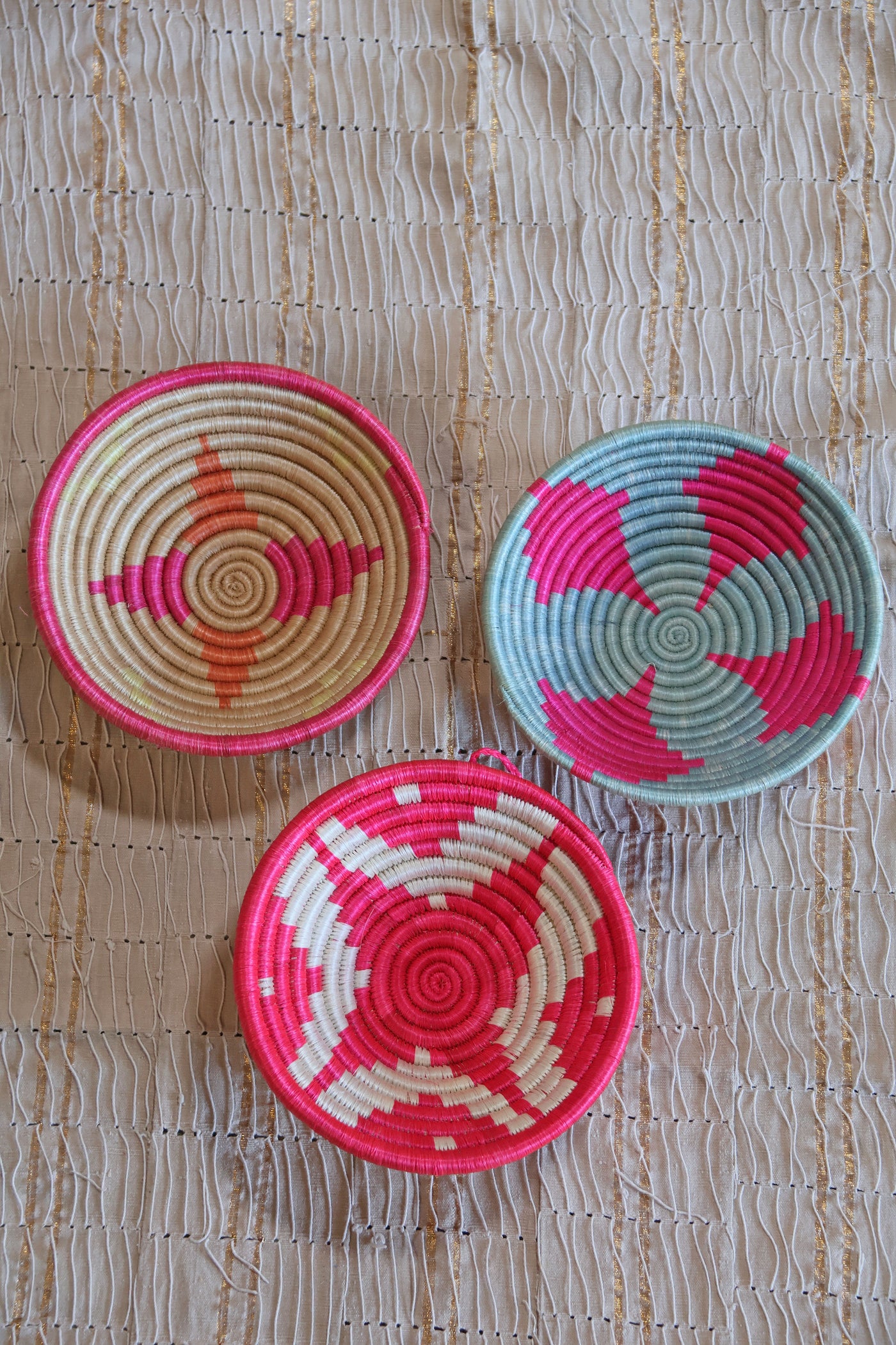 Rosie African Basket Collection, Pink, Blue, Neutral, from Rwanda, Set of 3, a fun way to add a 