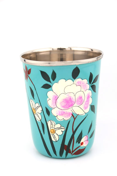 Sip in style with our picnic folk Small Enamel Tumbler, painted by hand by artisans in Kashmir