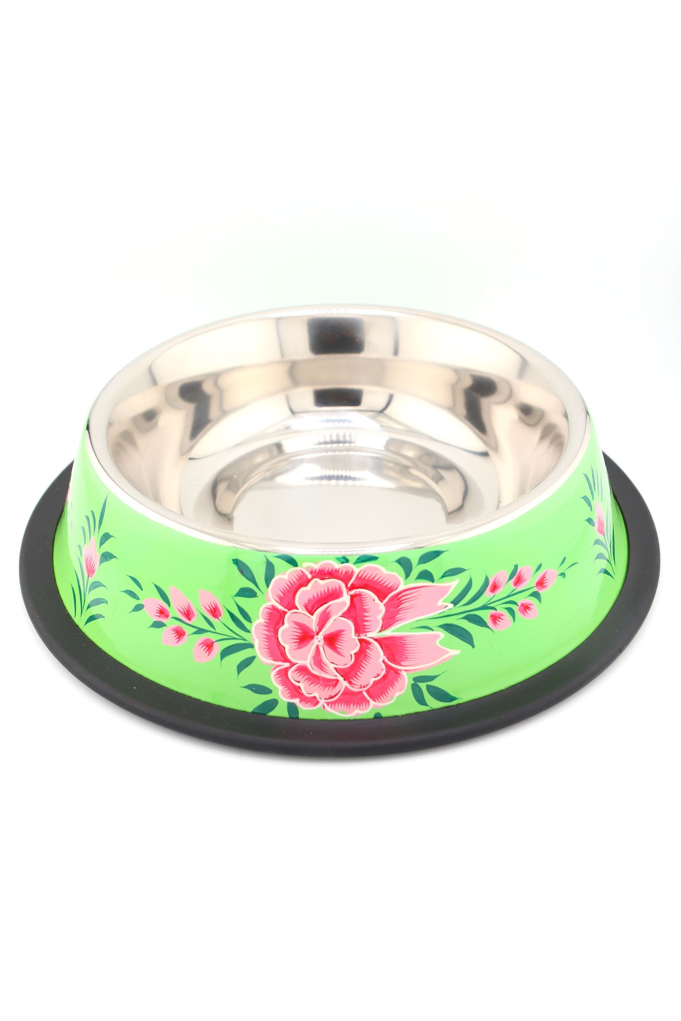 Floral Handpainted Enamelware Stainless Steel Pet Water Bowl