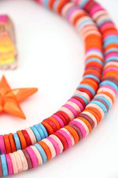 10mm Orange, Pink, Multi Color Heishi Spacer Beads, Long Necklace