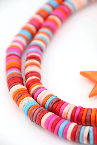 10mm Orange, Pink, Multi Color Heishi Spacer Beads, Long Necklace