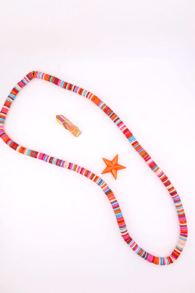 10mm Orange, Pink, Multi Color Heishi Spacer Beads, Long Necklace