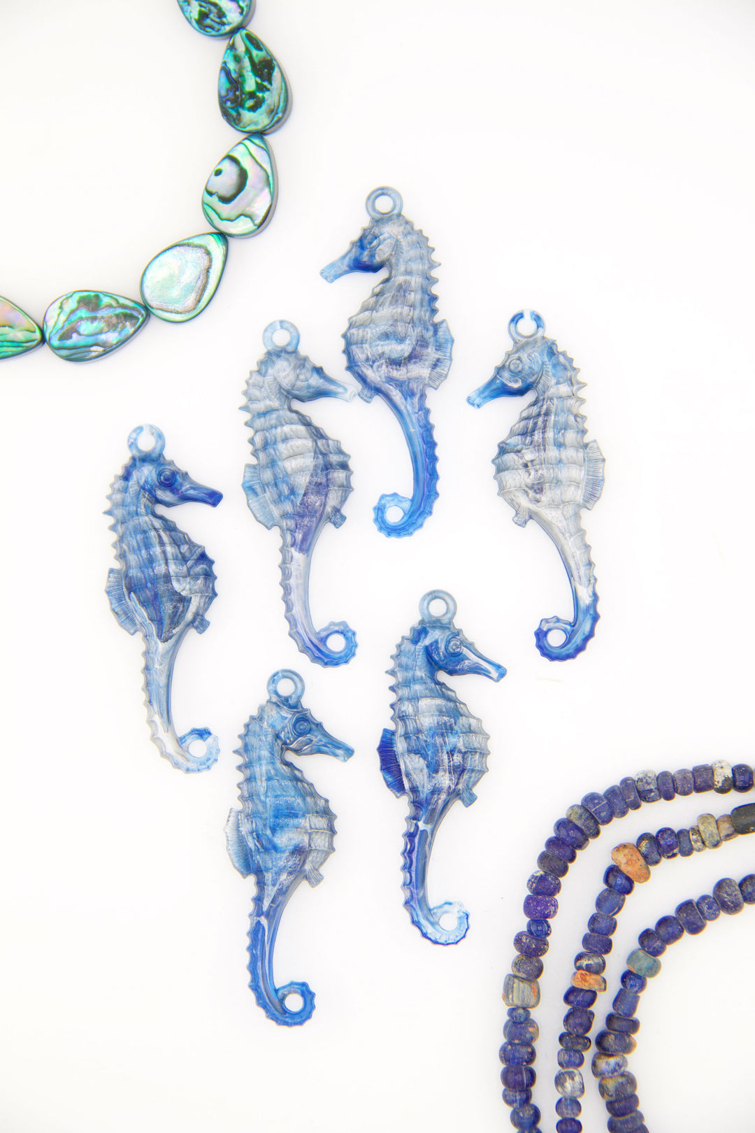 Shimmery Cobalt Blue Marble Seahorse German Resin Charm, 2