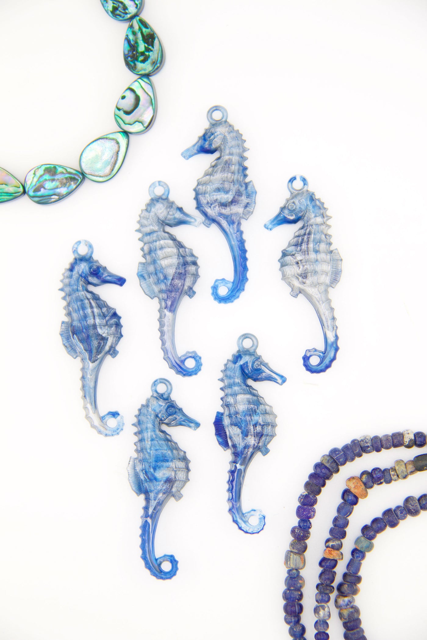 Shimmery Cobalt Blue Marble Seahorse German Resin Charm, 2