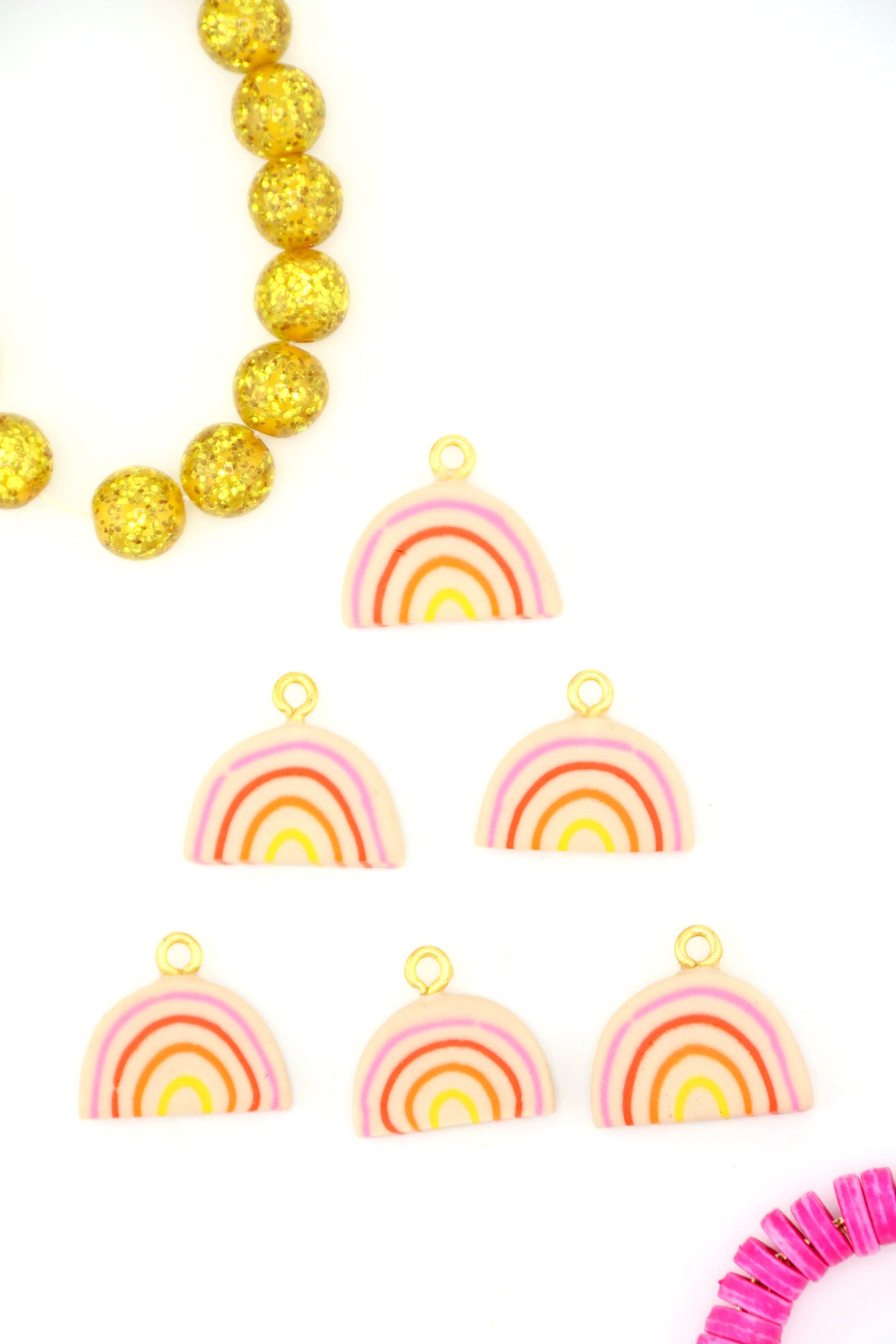 Rainbow Polymer Clay Charm, 17mm, 1 Handmade Sigfus Designs Pendant for making purse charms or DIY jewelry