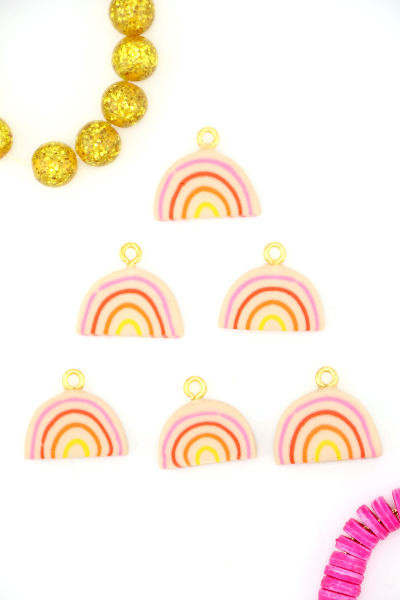 Rainbow Polymer Clay Charm, 17mm, 1 Handmade Sigfus Designs Pendant for making purse charms or DIY jewelry