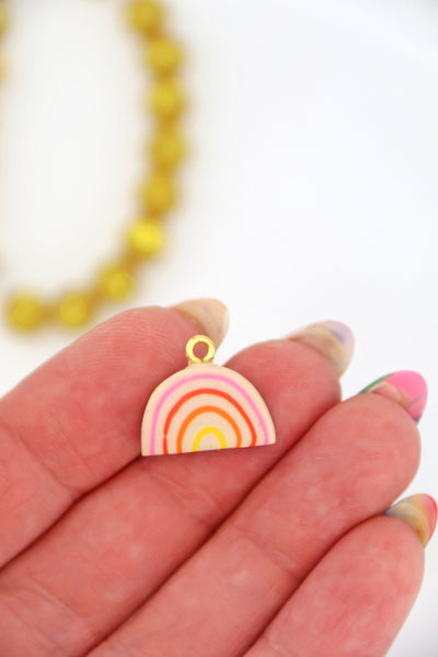 Rainbow Polymer Clay Charm, 17mm, 1 Handmade Sigfus Designs Pendant for making purse charms or DIY jewelry