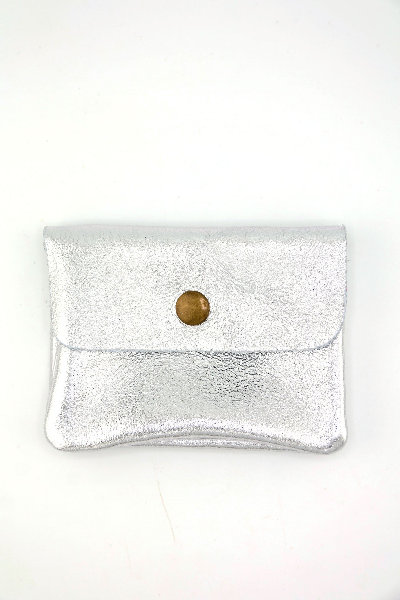 Silver Metallic Italian Leather Coin Purse, 3 Compartments, Zipper Pocket. Real Italian Leather 