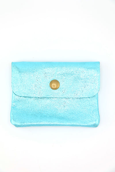 Metallic Italian Leather Coin Purse, 3 Compartments, Zipper Pocket