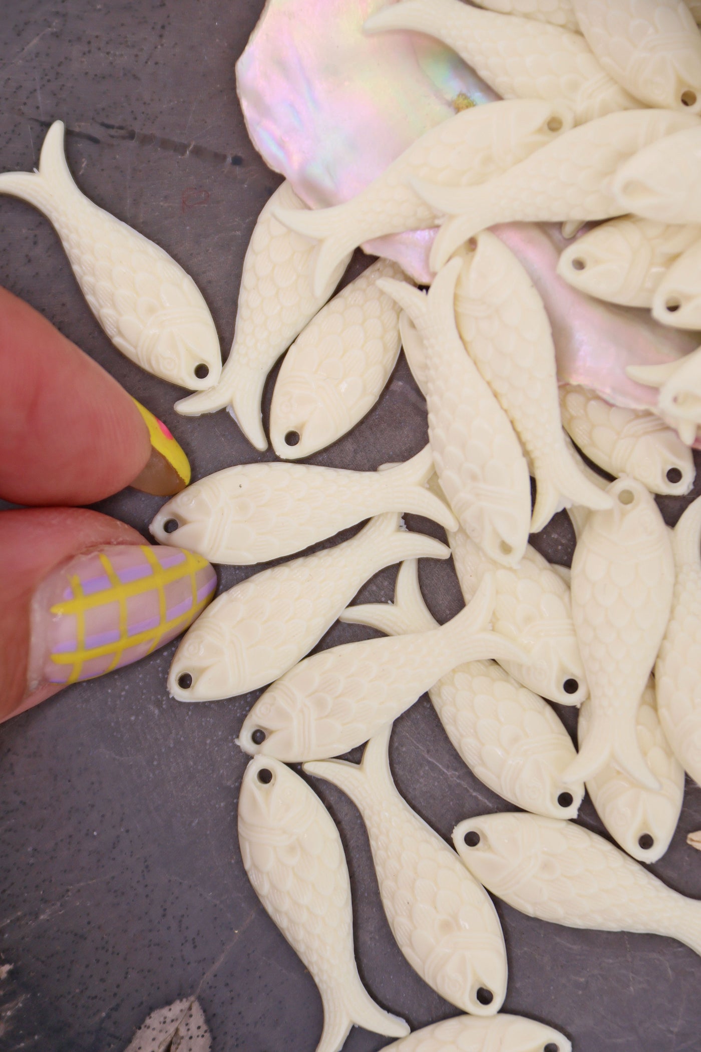 Sardine Girl Summer Cream Fish Charm, German Resin, 27mm, 1 Pendant for making DIY beach, surfer jewelry