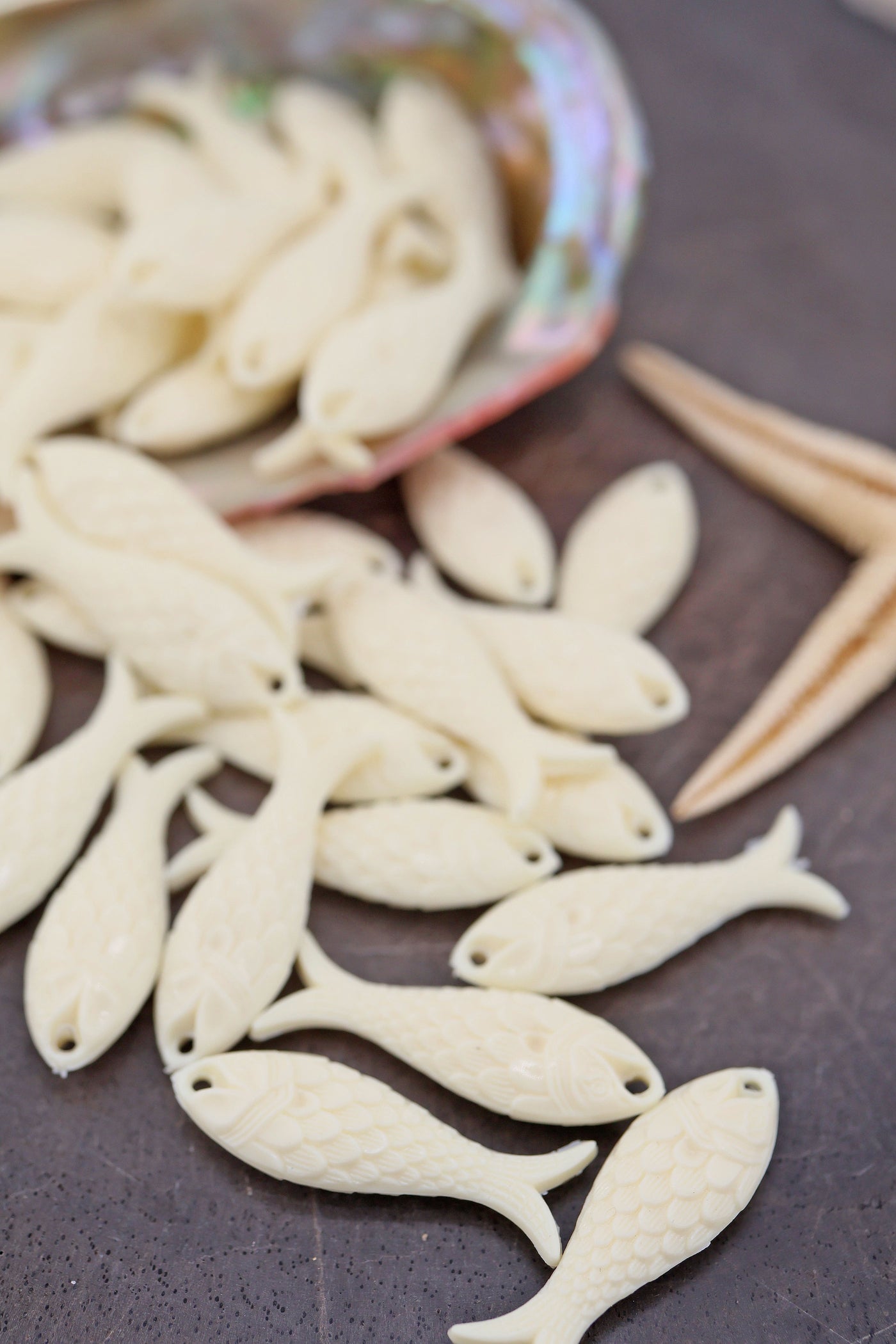 Sardine Girl Summer Cream Fish Charm, German Resin, 27mm, 1 Pendant for making DIY beach, surfer jewelry