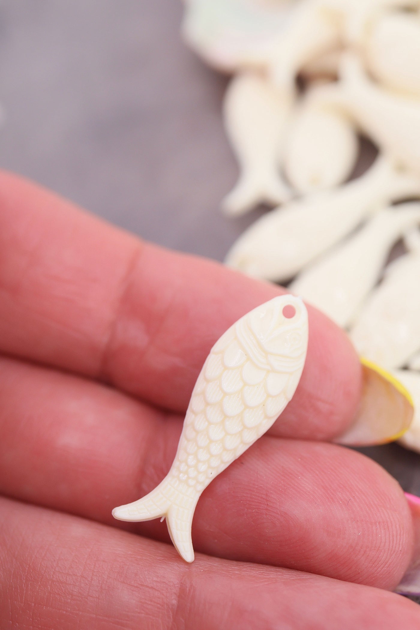 Sardine Girl Summer Cream Fish Charm, German Resin, 27mm, 1 Pendant for making DIY beach, surfer jewelry