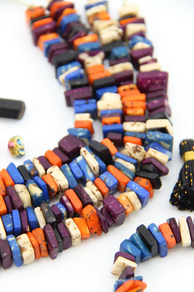 Large Chips, Square-ish Bone Spacer Beads, Orange, Blue, Purple, Black 55+ beads for fall and Halloween DIY jewelry