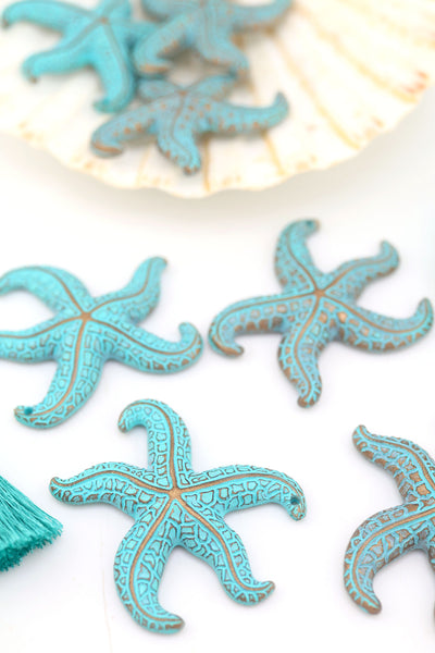 Starfish-shaped pendants made of turquoise resin with carved texture, 48mm jewelry making supplies.