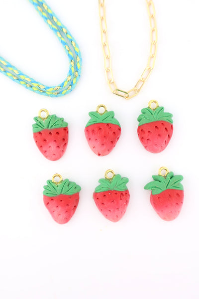 Strawberry Polymer Clay Charm, 16ymm, 1 Handmade Pendant for making fruit charm DIY jewelry