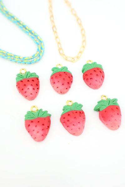 Strawberry Polymer Clay Charm, 16ymm, 1 Handmade Pendant for making fruit charm DIY jewelry