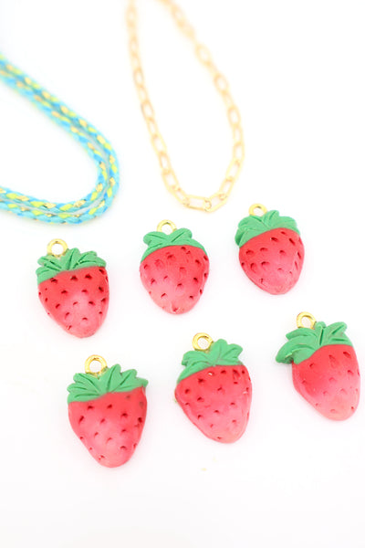 Strawberry Polymer Clay Charm, 16ymm, 1 Handmade Pendant for making fruit charm DIY jewelry