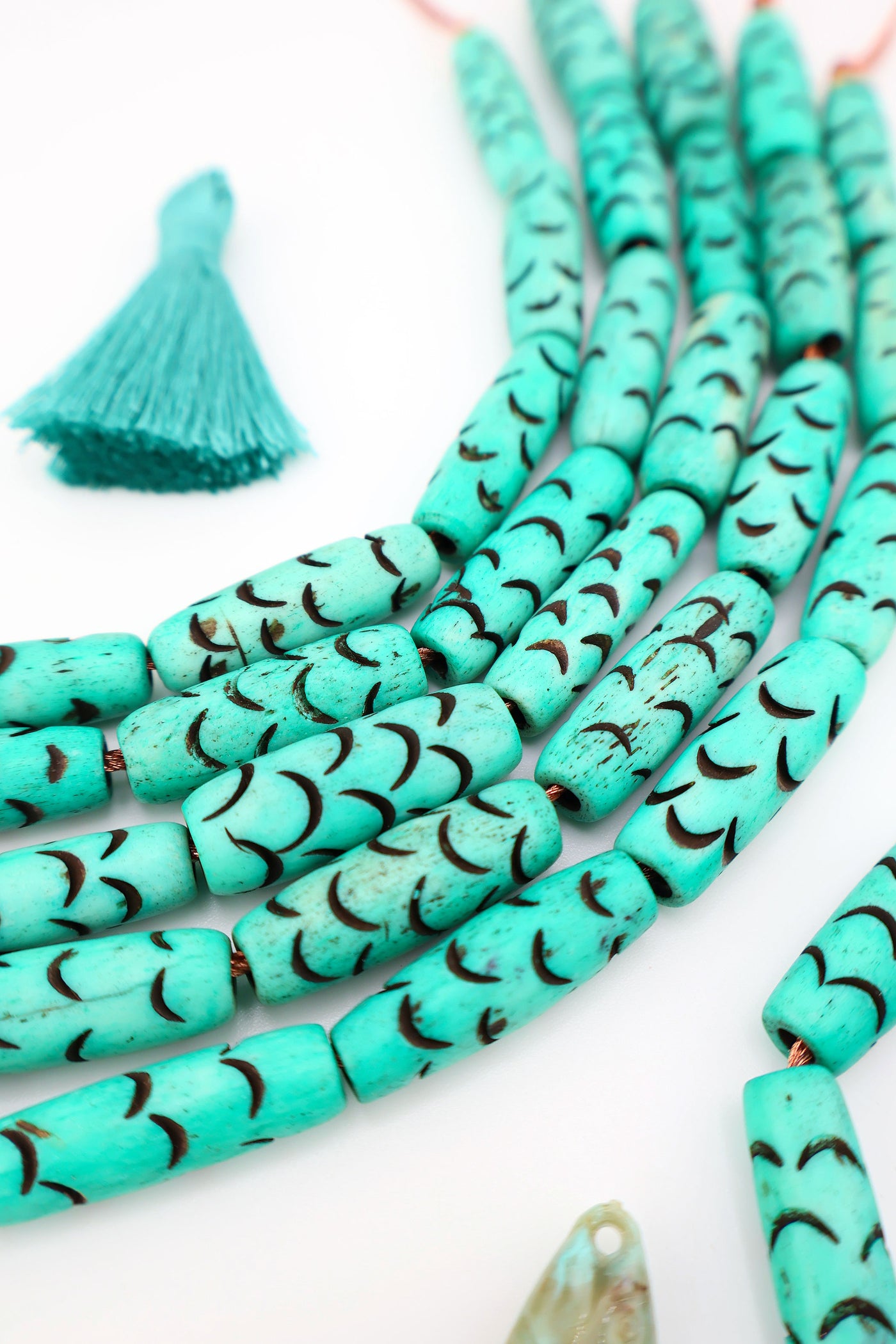 Mermaid Bone Beads: Carved Teal Barrel Tube Beads, 8x12mm Make mermaidcore DIY jewelry