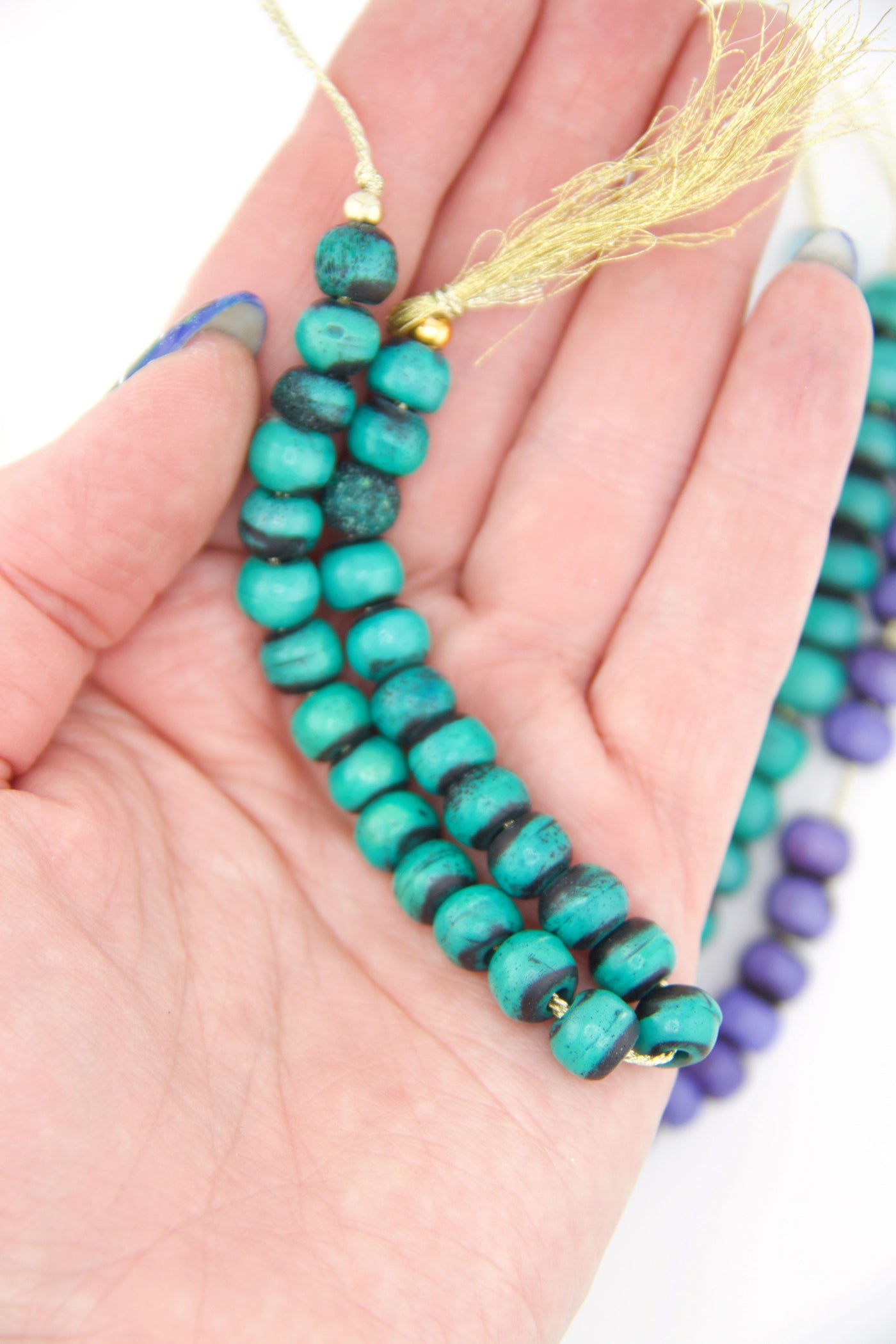 Aurora Borealis Inspired Handmade Rondelle Spacer Bone Beads, 8x7mm, Aqua, Teal, Purple