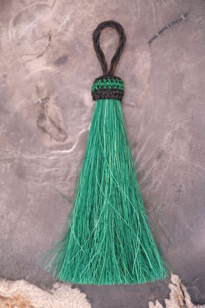 Green 4.5" Dyed Horse Hair Tassels, Ethically Made, 1 piece for jewelry making, purse charms.