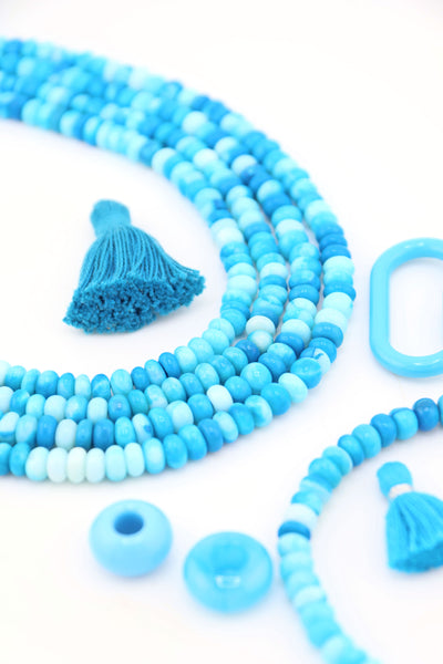 Tropical Blue Opal Smooth Rondelle Beads, 5-6mm AA Quality