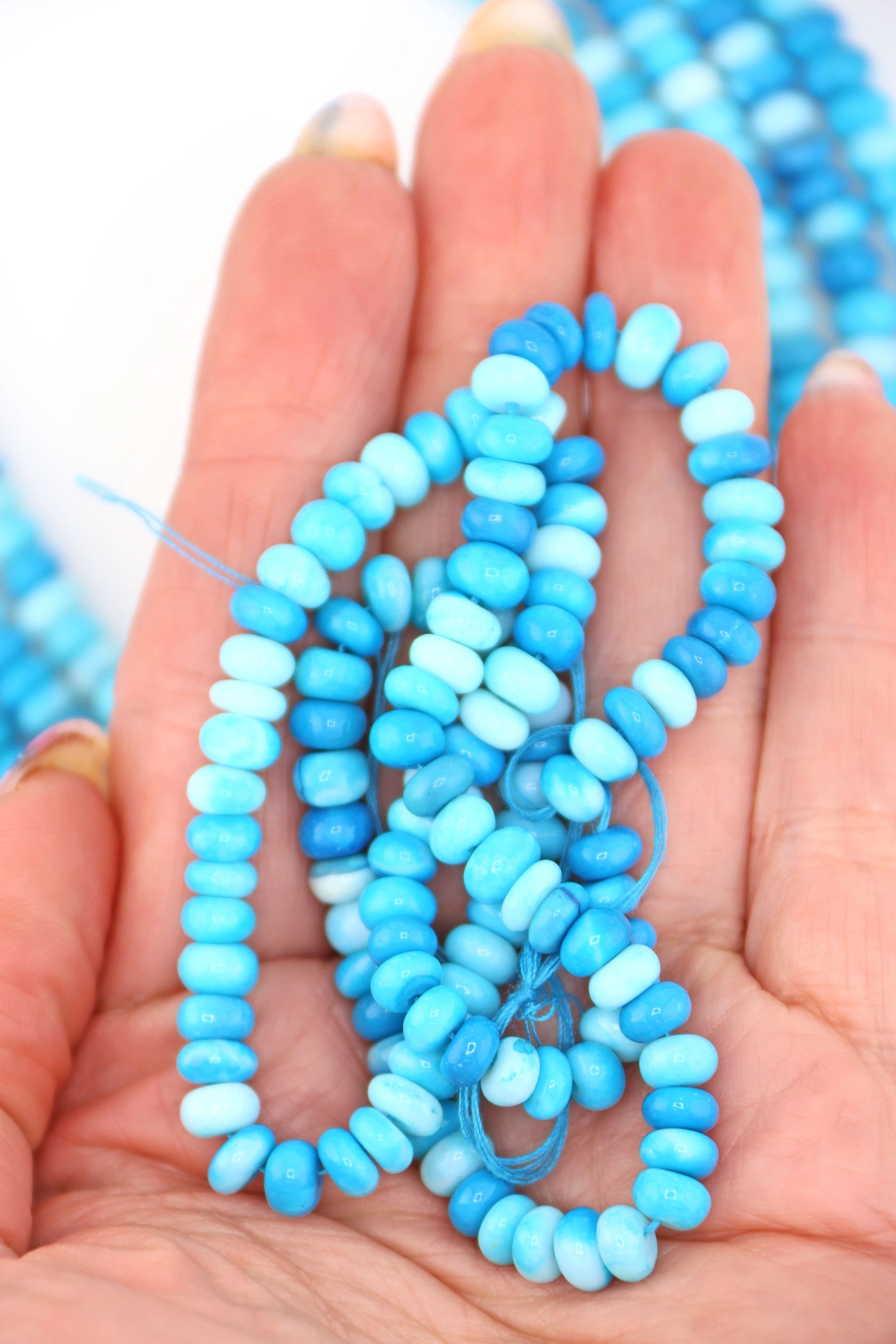 Tropical Blue Opal Smooth Rondelle Beads, 5-6mm AA Quality