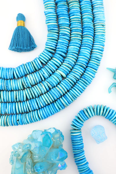 Turquoise Bone Beads: Carved Shape, 10mm, 100 Beads, for DIY Summer jewelry and making bracelets