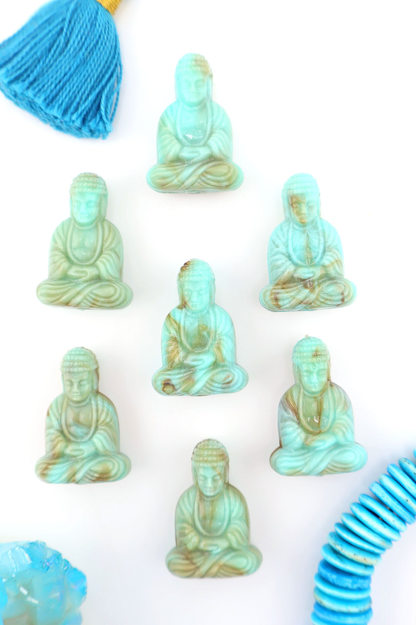 Turquoise Marble Sitting Buddha Charm, 1" German Resin Pendant, 1 Bead for DIY yoga inspired jewelry