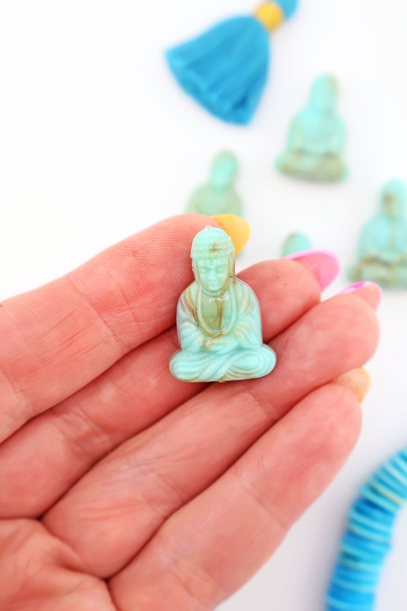 Turquoise Marble Sitting Buddha Charm, 1" German Resin Pendant, 1 Bead for DIY yoga inspired jewelry