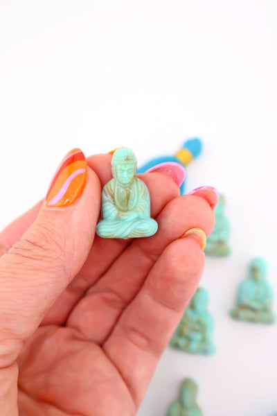 Turquoise Marble Sitting Buddha Charm, 1" German Resin Pendant, 1 Bead for DIY yoga inspired jewelry