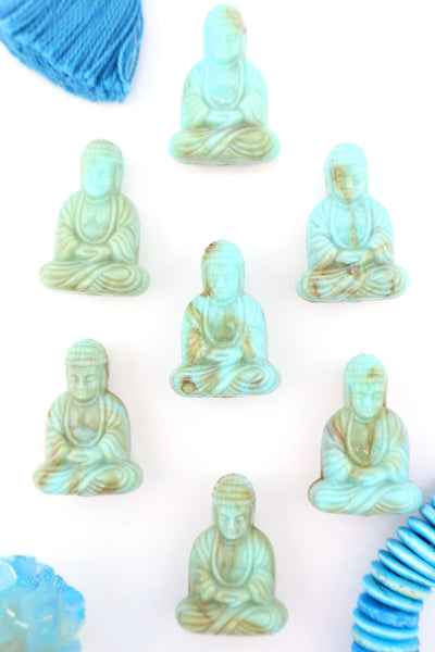 Turquoise Marble Sitting Buddha Charm, 1" German Resin Pendant, 1 Bead for DIY yoga inspired jewelry