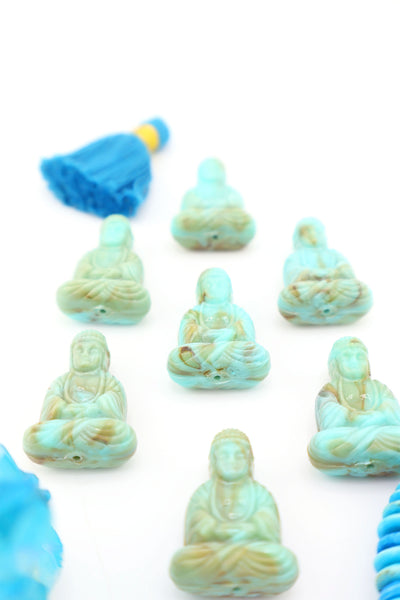 Turquoise Marble Sitting Buddha Charm, 1" German Resin Pendant, 1 Bead for DIY yoga inspired jewelry