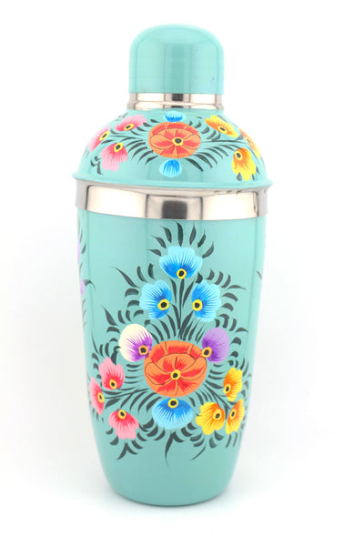Floral Handpainted Stainless Steel Cocktail Shaker, from Kashmir