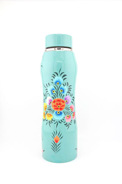 Floral Handpainted Stainless Steel Water Bottle from Kashmir