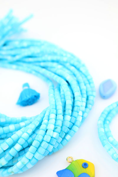 4mm Aqua Mother of Pearl Shell Tube Beads, 15.5" Strand, for Mermaidcore and DIY Bracelets 