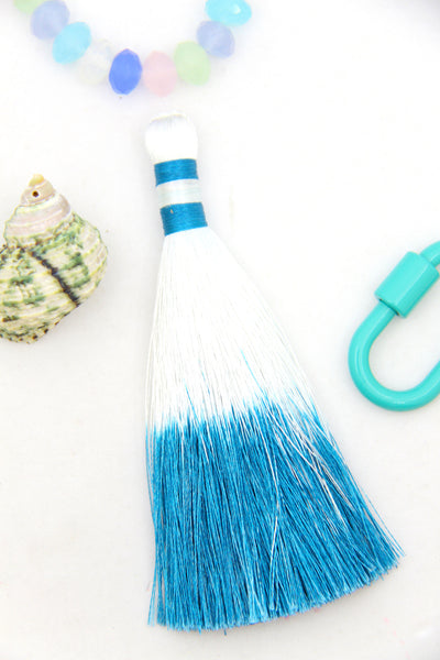 Turquoise Dip Dye Ombré Silky Luxe Tassels, 3.5" Pendant for DIY Jewelry, Beach Jewelry