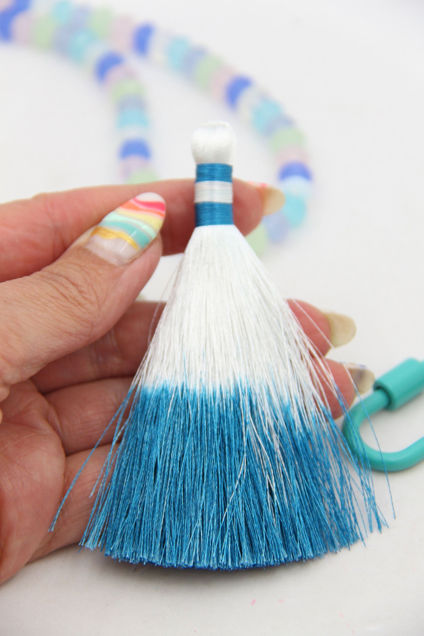 Turquoise Dip Dye Ombré Silky Luxe Tassels, 3.5" Pendant for DIY Jewelry, Beach Jewelry