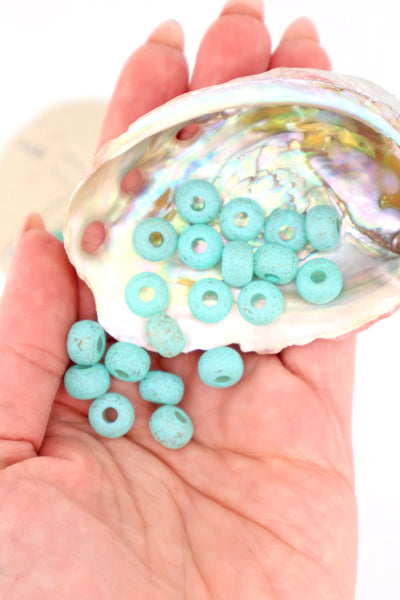 Turquoise Patina Vintage German Resin Pony Beads, 10mm, 20 Beads for Millenial style 80's-90's DIY jewelry