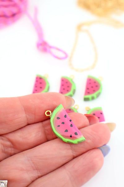 Watermelon Polymer Clay Charm, 23mm, 1 Handmade Pendant for making fruit charm DIY jewelry