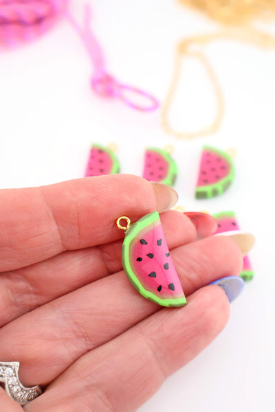 Watermelon Polymer Clay Charm, 23mm, 1 Handmade Pendant for making fruit charm DIY jewelry