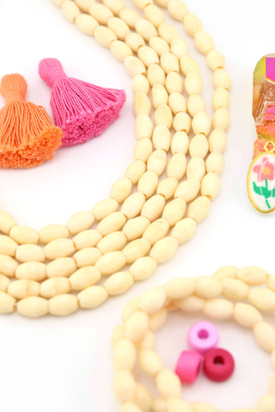 6x10mm Off-White, Cream Barrel Spacer Bone Beads, 47 Beads for natural hippie DIY beach jewelry