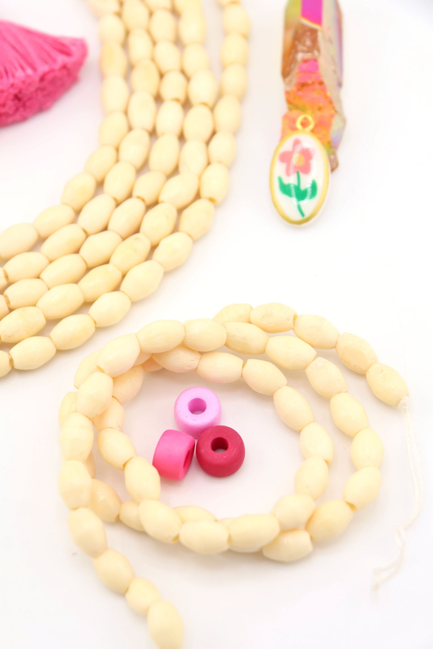 6x10mm Off-White, Cream Barrel Spacer Bone Beads, 47 Beads for natural hippie DIY beach jewelry