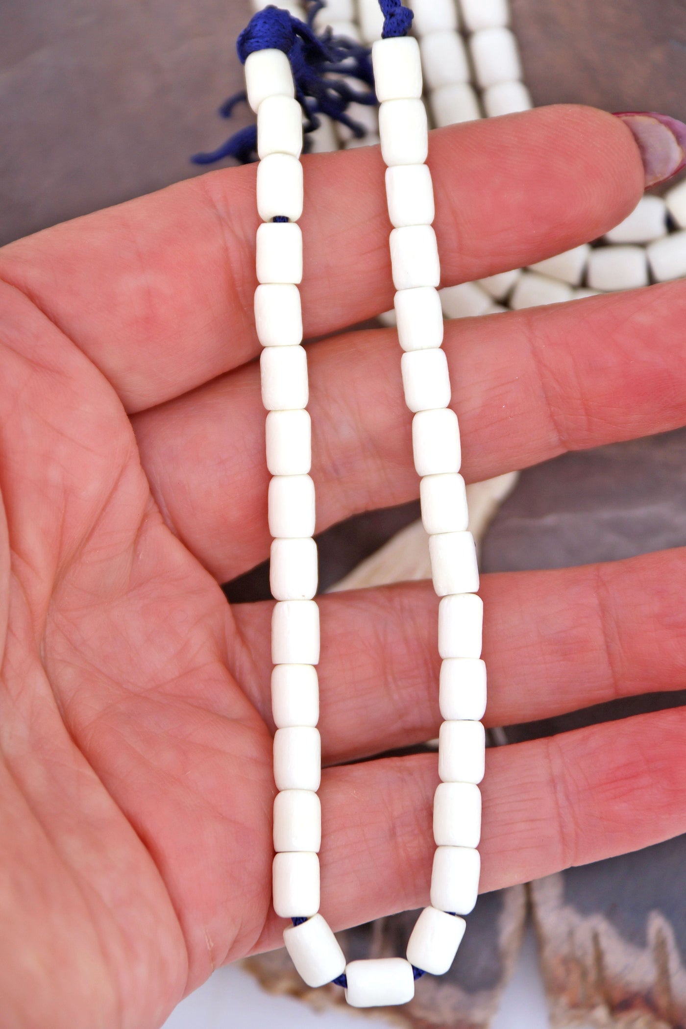 5x7mm White/Cream Barrel Spacer Bone Beads, 30 Beads for natural hippie DIY beach jewelry