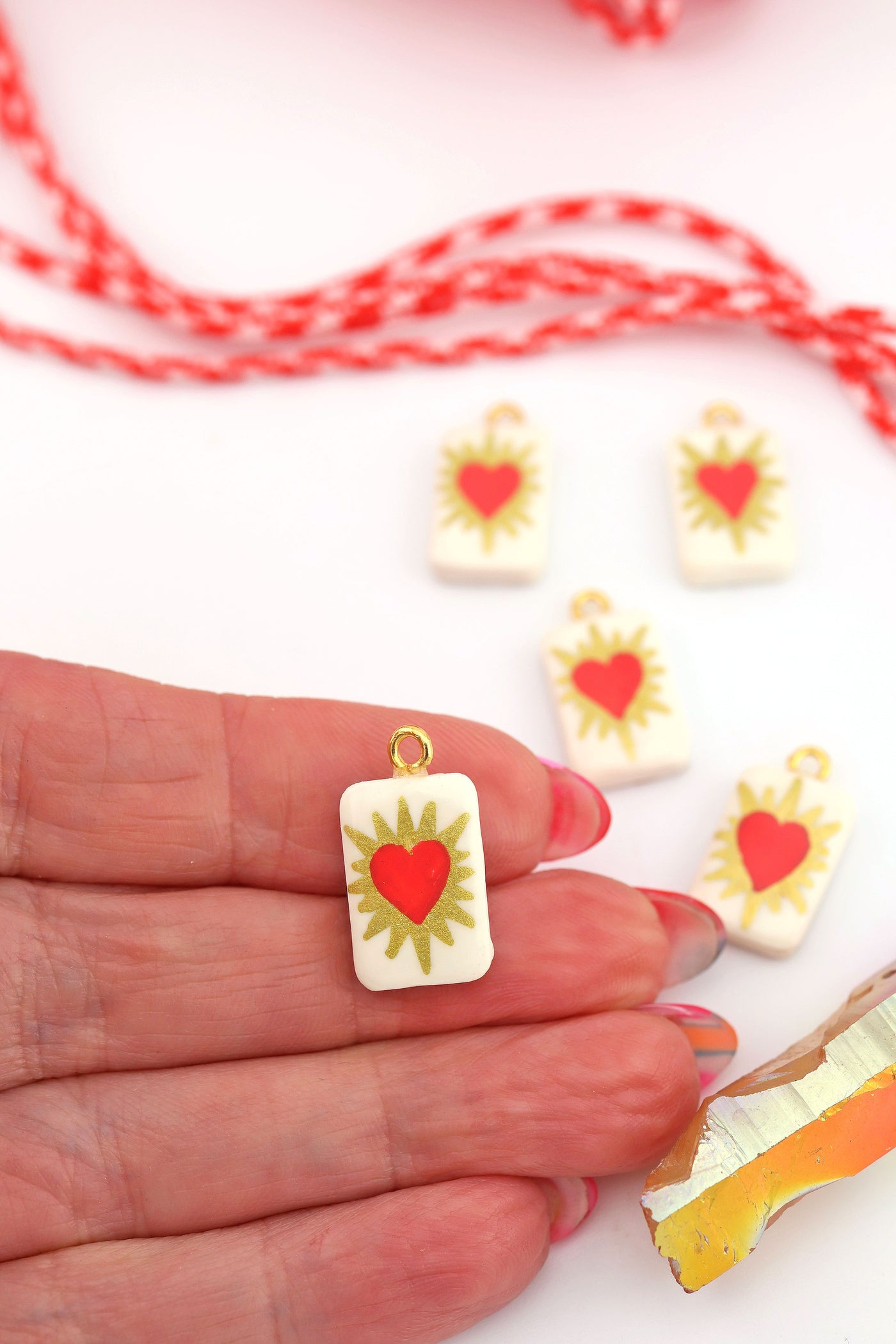 White Sacred Heart Polymer Clay Charm, 11x16mm, 1 Handmade Sigfus Designs Pendant