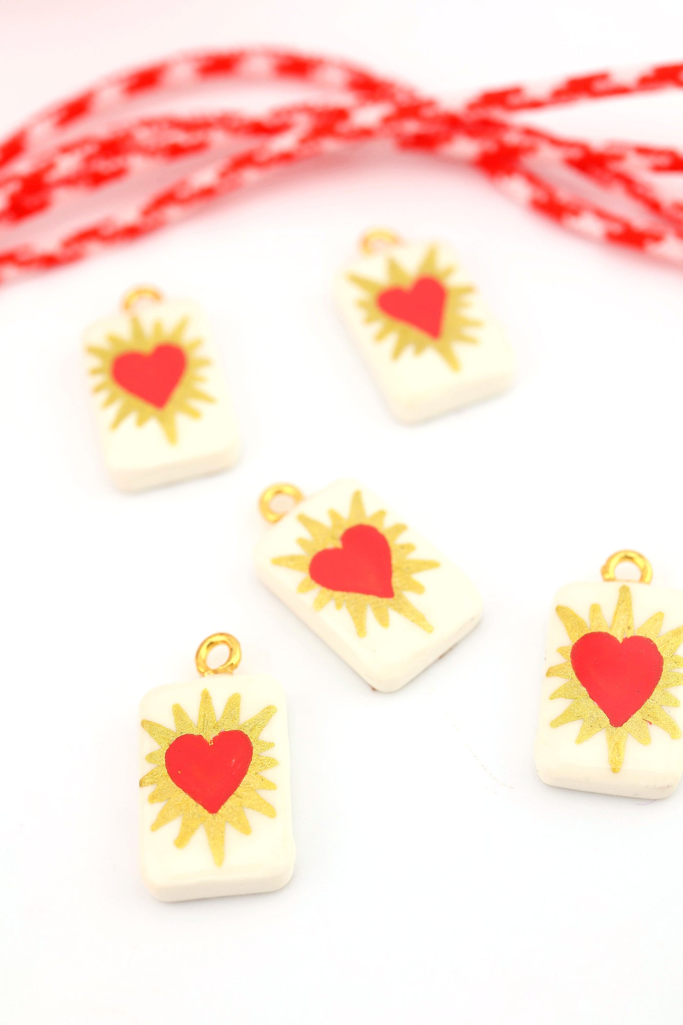 White Sacred Heart Polymer Clay Charm, 11x16mm, 1 Handmade Sigfus Designs Pendant