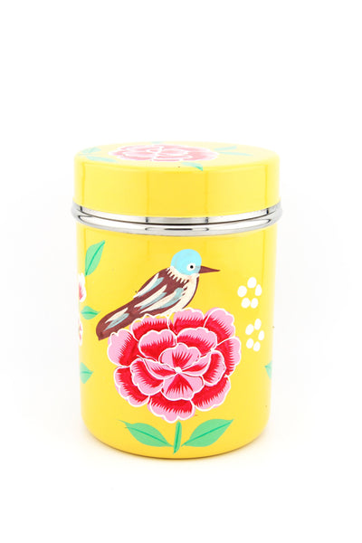 Floral Handpainted Stainless Steel Cannister with Lid, from Kashmir