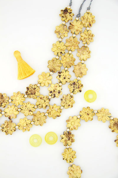 Yellow Daisy Hand Carved Flower Beads, 12mm, 11 pieces