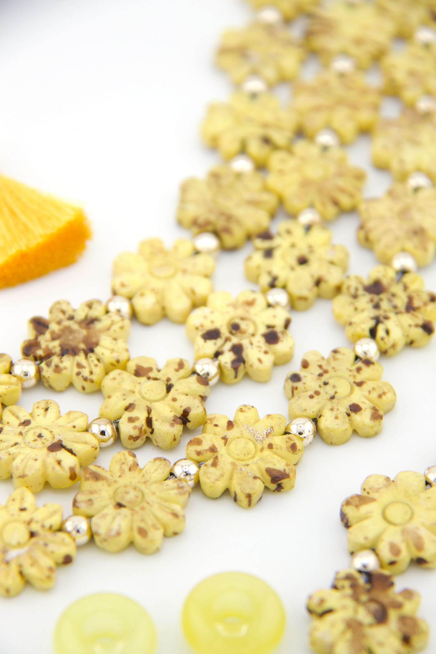 Yellow Daisy Hand Carved Flower Beads, 12mm, 11 pieces